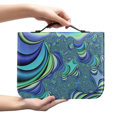 Blue Fractal Print Leather Bible Cover