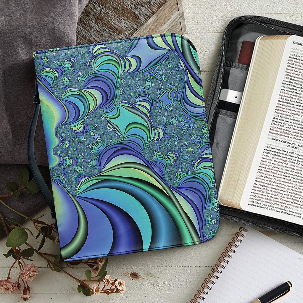 Blue Fractal Print Leather Bible Cover