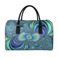 Blue Fractal Print Leather Duffel Bag