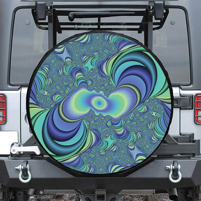 Blue Fractal Print Leather Spare Tire Cover