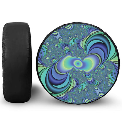 Blue Fractal Print Leather Spare Tire Cover