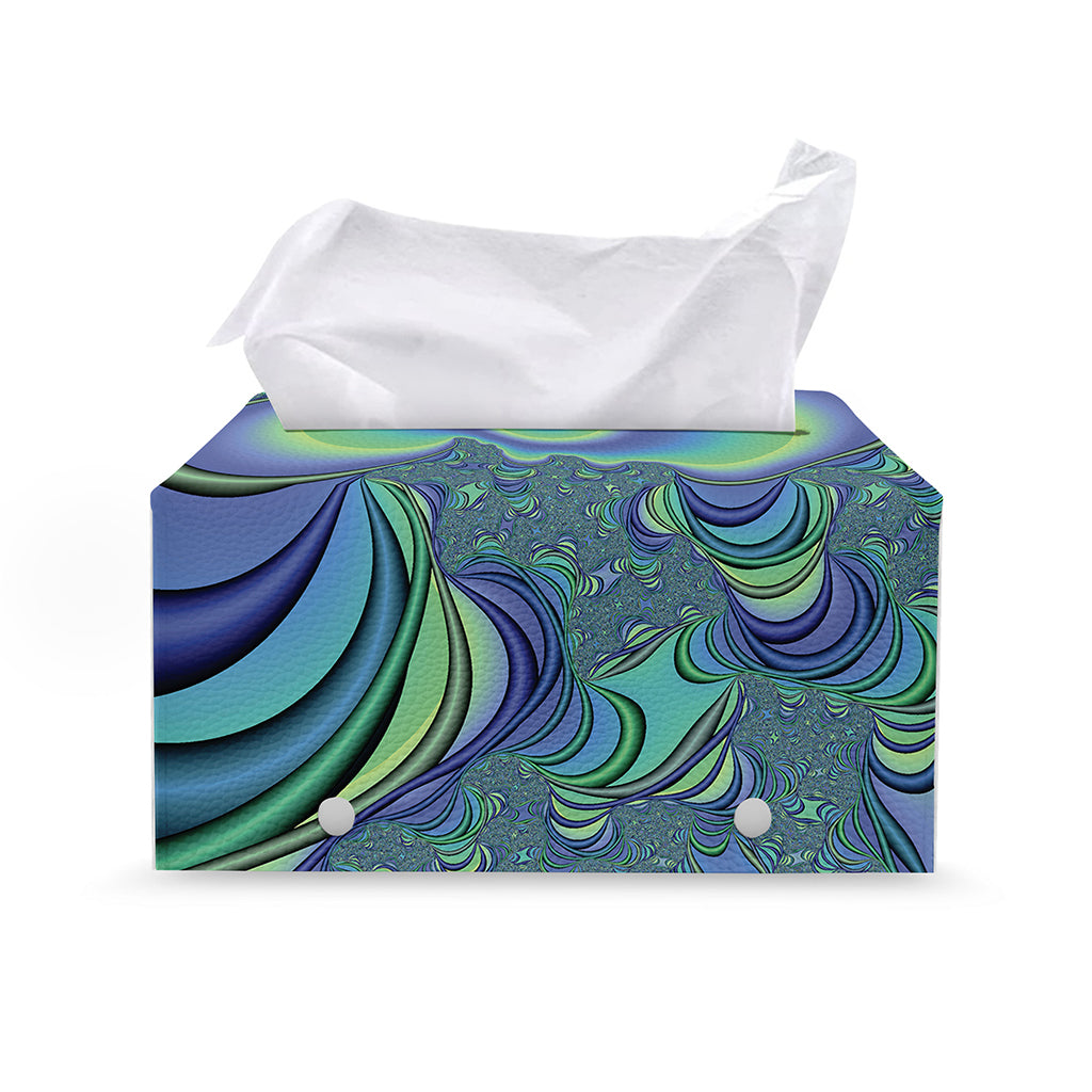 Blue Fractal Print Leather Tissue Box Cover