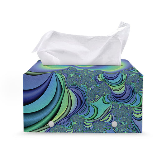 Blue Fractal Print Leather Tissue Box Cover