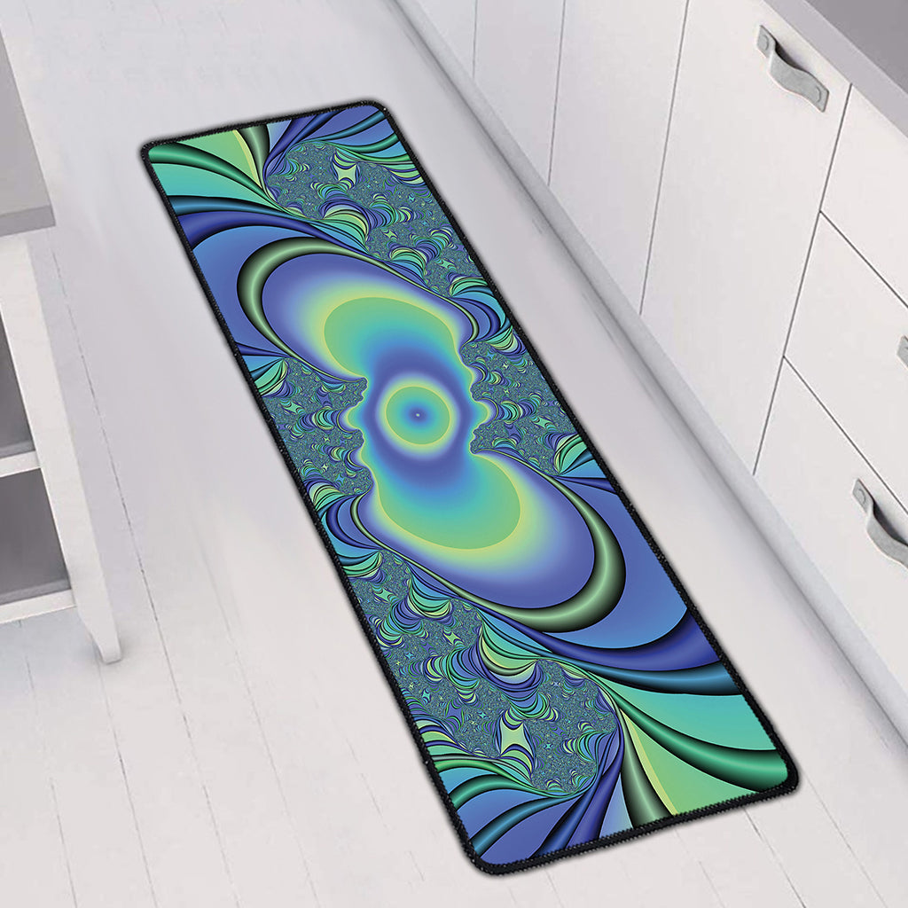 Blue Fractal Print Long Kitchen Mat