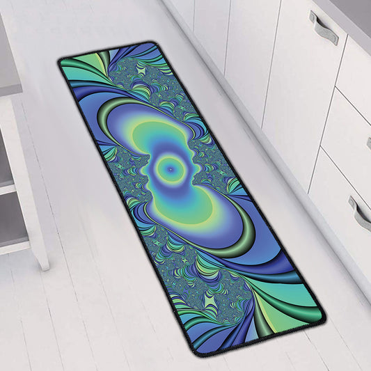 Blue Fractal Print Long Kitchen Mat