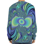 Blue Fractal Print Long Sleeve Baseball Jersey