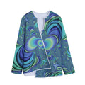 Blue Fractal Print Long Sleeve Short Coat