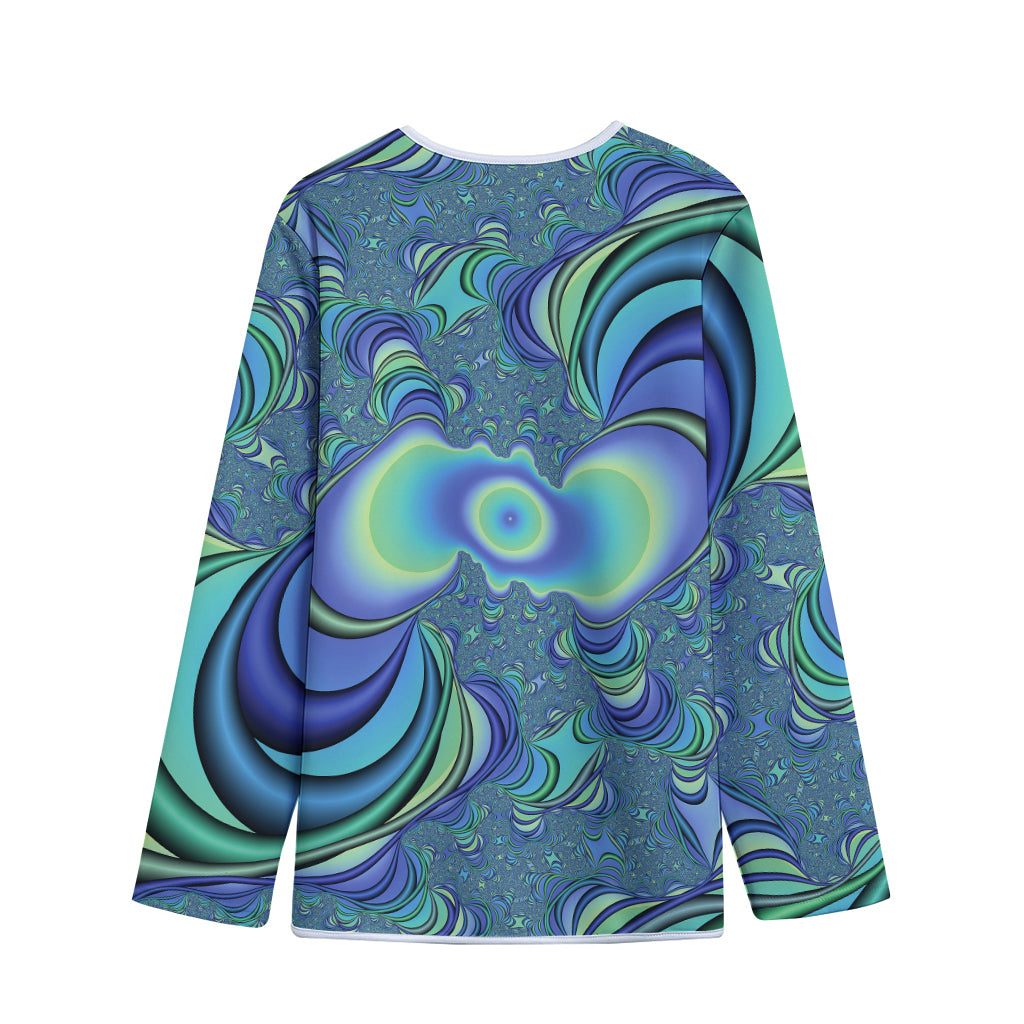 Blue Fractal Print Long Sleeve Short Coat