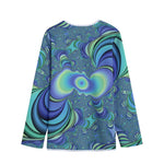 Blue Fractal Print Long Sleeve Short Coat