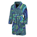 Blue Fractal Print Men's Bathrobe