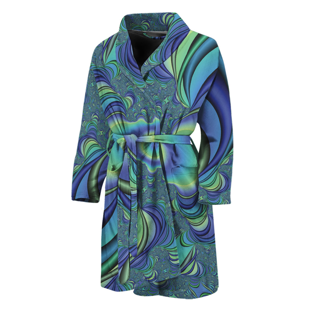 Blue Fractal Print Men's Bathrobe