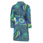 Blue Fractal Print Men's Bathrobe