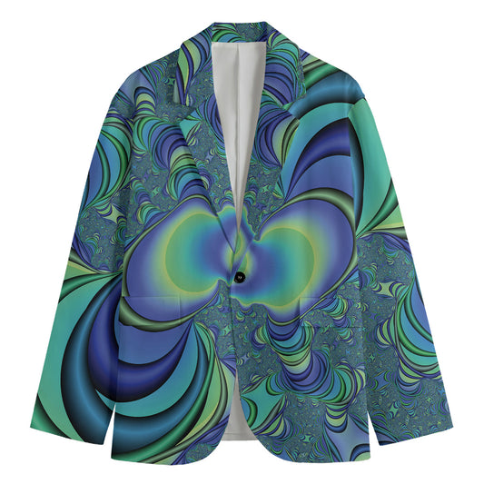 Blue Fractal Print Men's Blazer