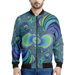 Blue Fractal Print Men's Bomber Jacket