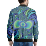 Blue Fractal Print Men's Bomber Jacket