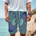 Blue Fractal Print Men's Cargo Shorts