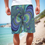 Blue Fractal Print Men's Cargo Shorts
