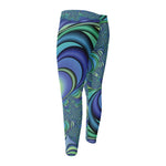 Blue Fractal Print Men's Compression Pants