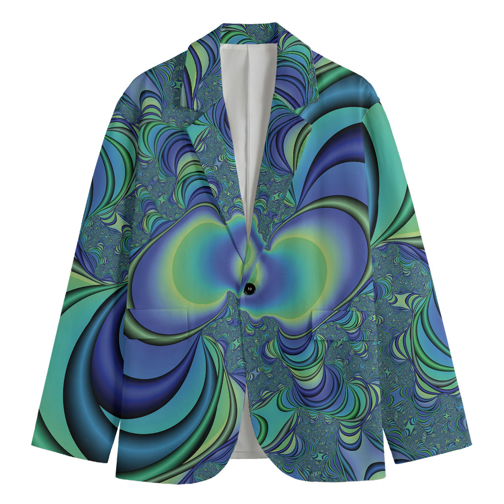 Blue Fractal Print Men's Cotton Blazer