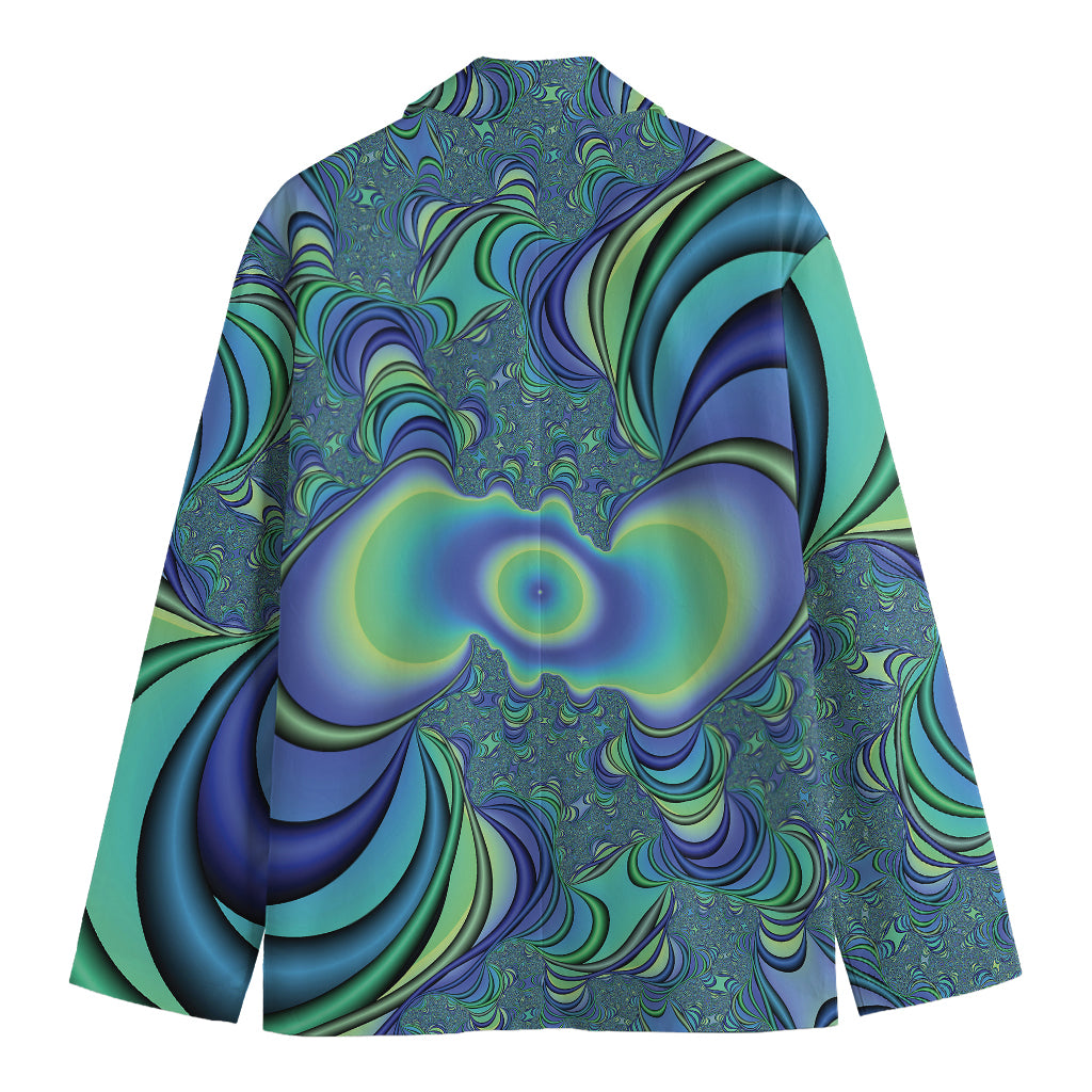 Blue Fractal Print Men's Cotton Blazer