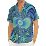 Blue Fractal Print Men's Deep V-Neck Shirt