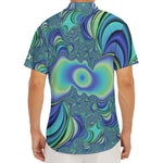Blue Fractal Print Men's Deep V-Neck Shirt