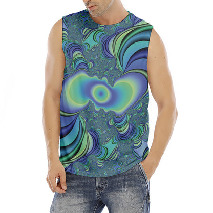 Blue Fractal Print Men's Fitness Tank Top