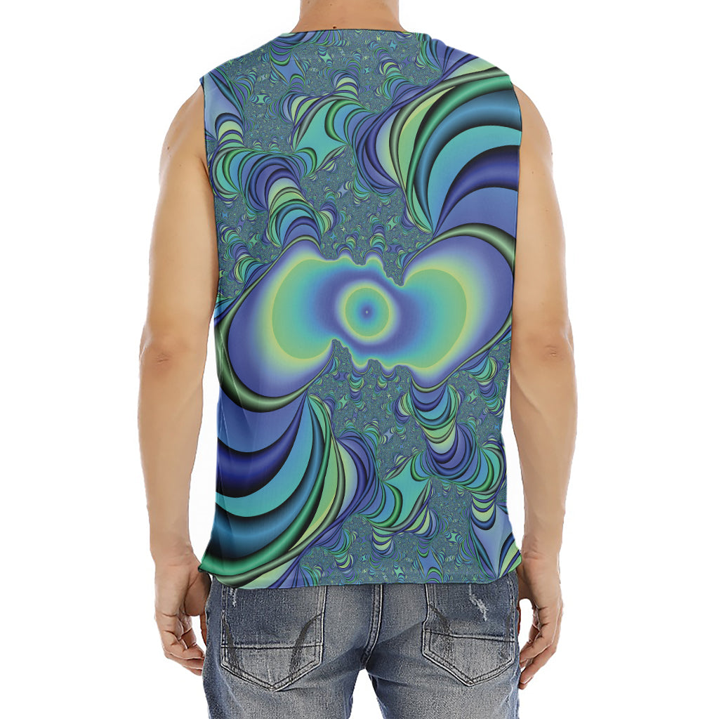 Blue Fractal Print Men's Fitness Tank Top