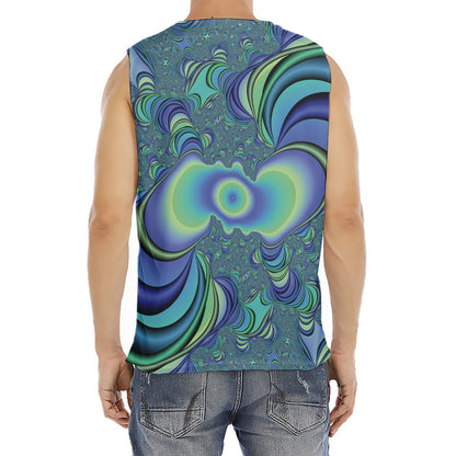 Blue Fractal Print Men's Fitness Tank Top