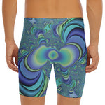 Blue Fractal Print Men's Long Boxer Briefs