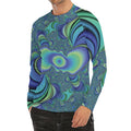 Blue Fractal Print Men's Long Sleeve Rash Guard