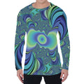 Blue Fractal Print Men's Long Sleeve T-Shirt