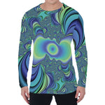 Blue Fractal Print Men's Long Sleeve T-Shirt