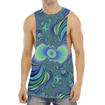 Blue Fractal Print Men's Muscle Tank Top