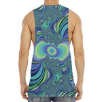 Blue Fractal Print Men's Muscle Tank Top
