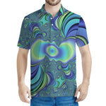 Blue Fractal Print Men's Polo Shirt