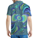 Blue Fractal Print Men's Polo Shirt