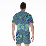 Blue Fractal Print Men's Rompers