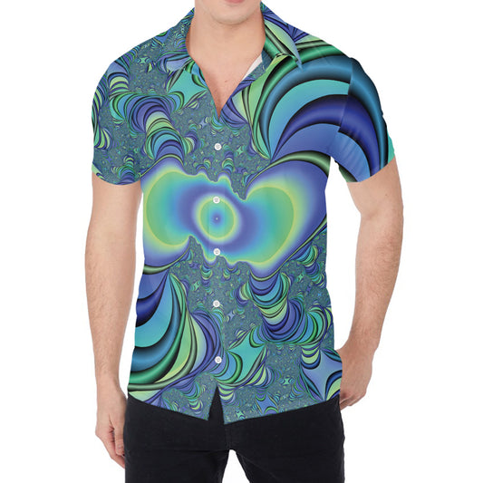 Blue Fractal Print Men's Shirt