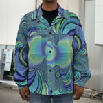 Blue Fractal Print Men's Shirt Jacket