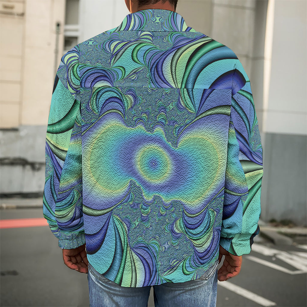Blue Fractal Print Men's Shirt Jacket