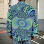 Blue Fractal Print Men's Shirt Jacket