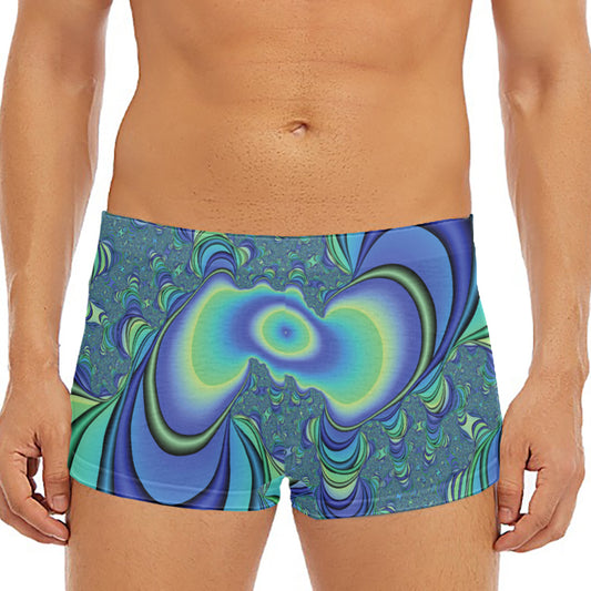 Blue Fractal Print Men's Short Boxer Briefs