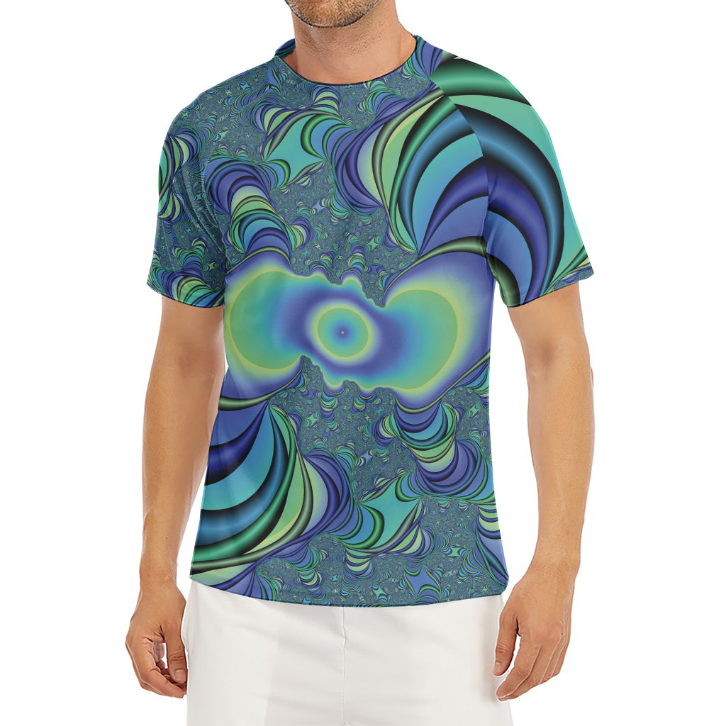 Blue Fractal Print Men's Short Sleeve Rash Guard