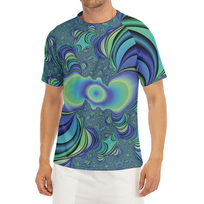 Blue Fractal Print Men's Short Sleeve Rash Guard