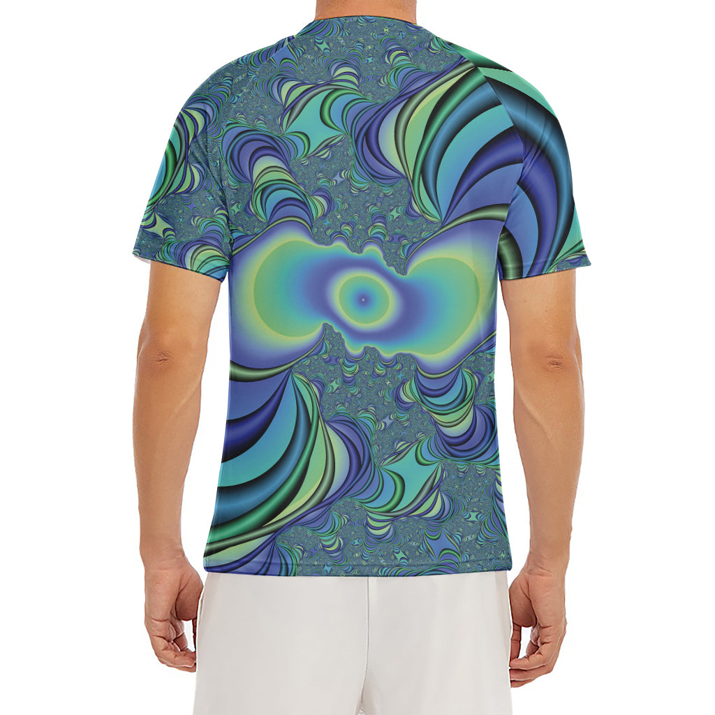 Blue Fractal Print Men's Short Sleeve Rash Guard