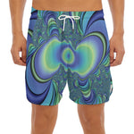 Blue Fractal Print Men's Split Running Shorts
