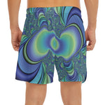 Blue Fractal Print Men's Split Running Shorts