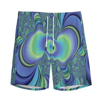 Blue Fractal Print Men's Sports Shorts