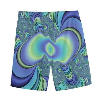 Blue Fractal Print Men's Sports Shorts
